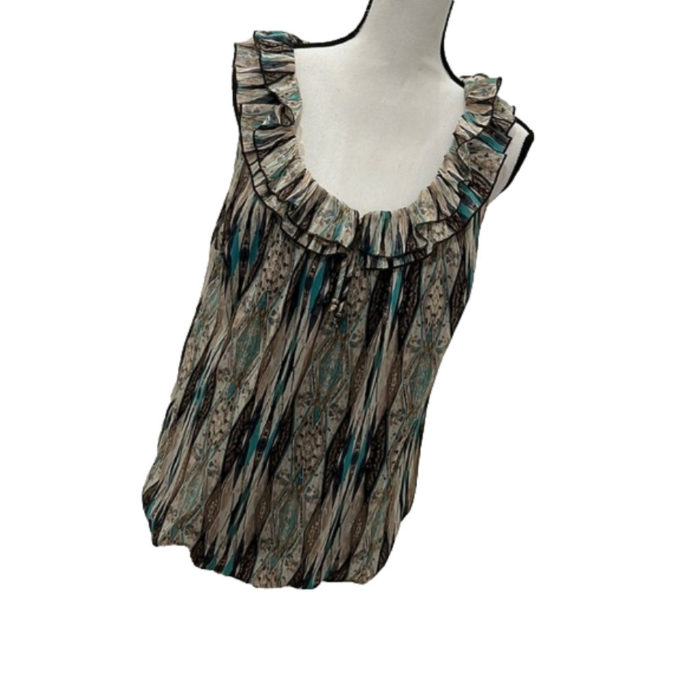 𝅺nwot, DRESSBARN, Ruffle, Brown Green Blouse, Size XL, 100% Polyester